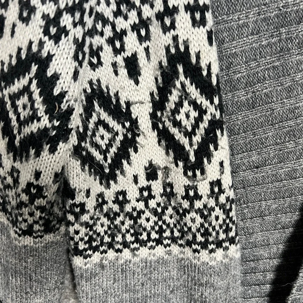 J Jill Women's Medium‎ Gray Fair Isle Open Front Knit Cardigan Sweater